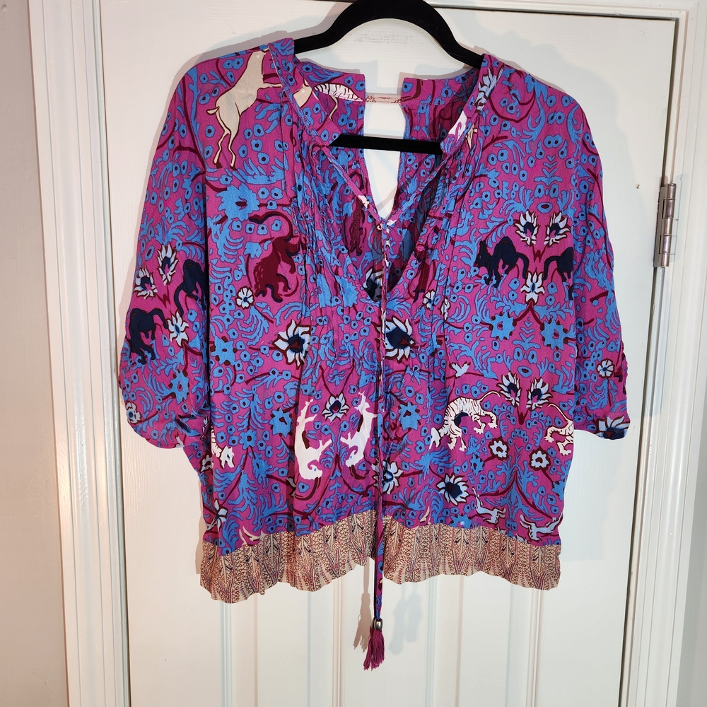 Plenty by Tracy Reese Anthropologie Pintuck Vibrant Floral Blouse Womens Medium